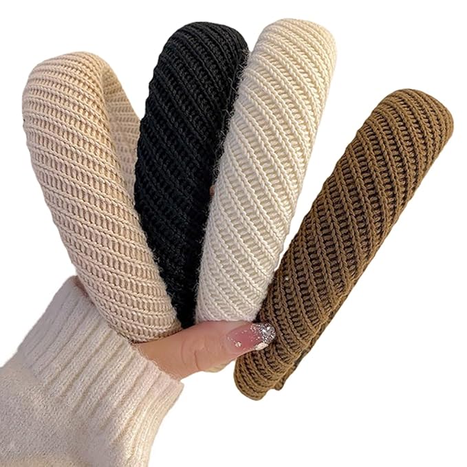 DOXISHRUKY Headbands for Women Wide Knitted Hairbands Fashion Non Slip Headband for Women's Hair Cute Solid Colors Hair Accessories 4pcs