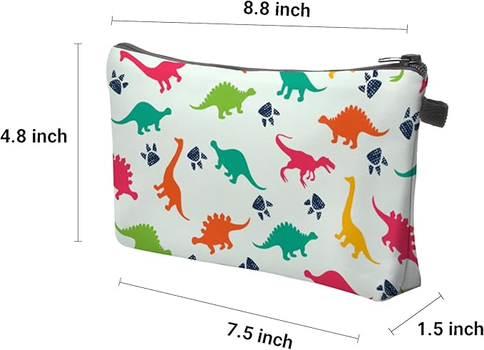 Aiphamy Cute Travel Makeup Bag Cosmetic Bag Small Pouch Gift for Women (Dinosaur Light Mint)