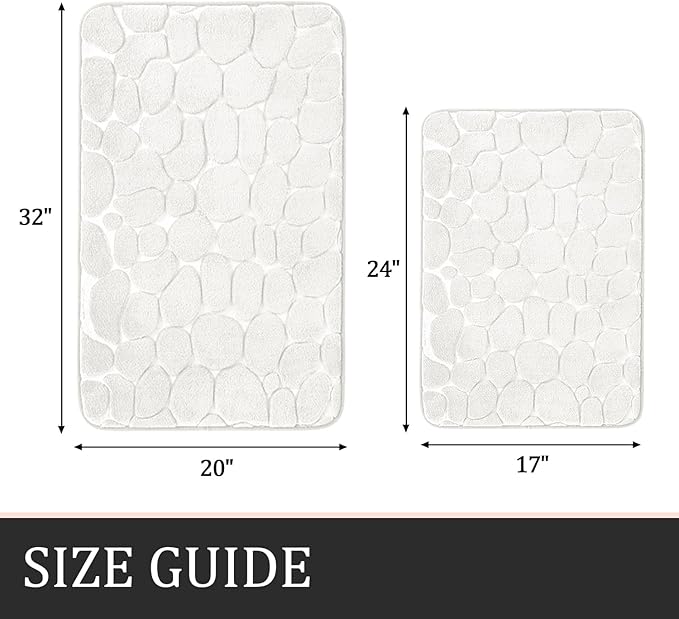 YIHOUSE Bathroom Rugs Mat Set, Memory Foam Bath Mat 2 Piece White