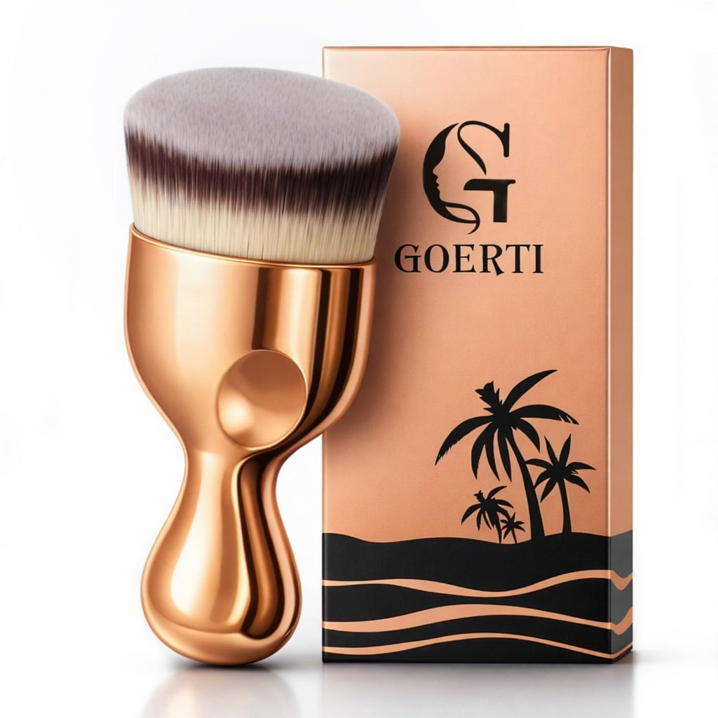 GOERTI Angled Kabuki Foundation Brush – High-Density Face & Body Blending Makeup Brush for Liquid Foundation, Bronzing Lotion, Concealer, Powder, Cream, Contouring, Streak-Free Self Tanner Applicator