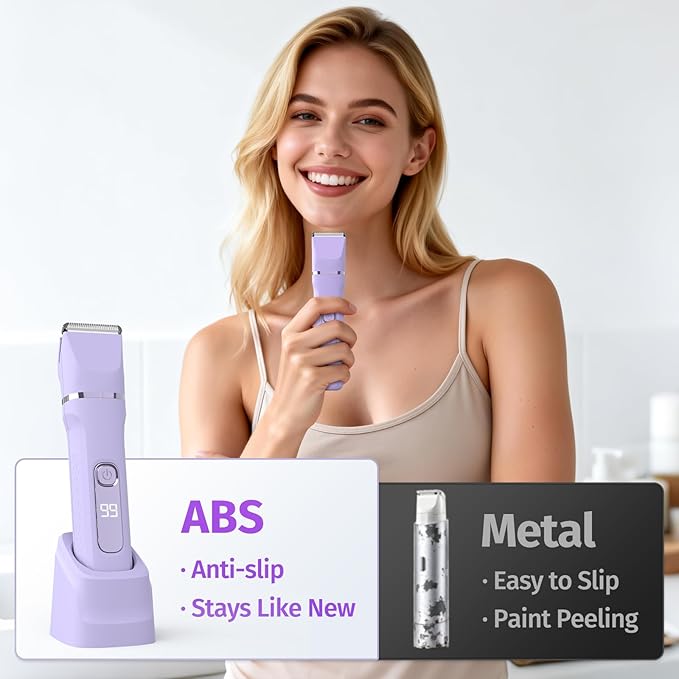 Bikini Trimmer for Women,5-in-1 Electric Razors for Women,Electric Shaver for Women's,IPX7 Waterproof Trimmer for Men Legs,with 5 Replaceable Blade Heads,USB Recharge Dock（Purple）