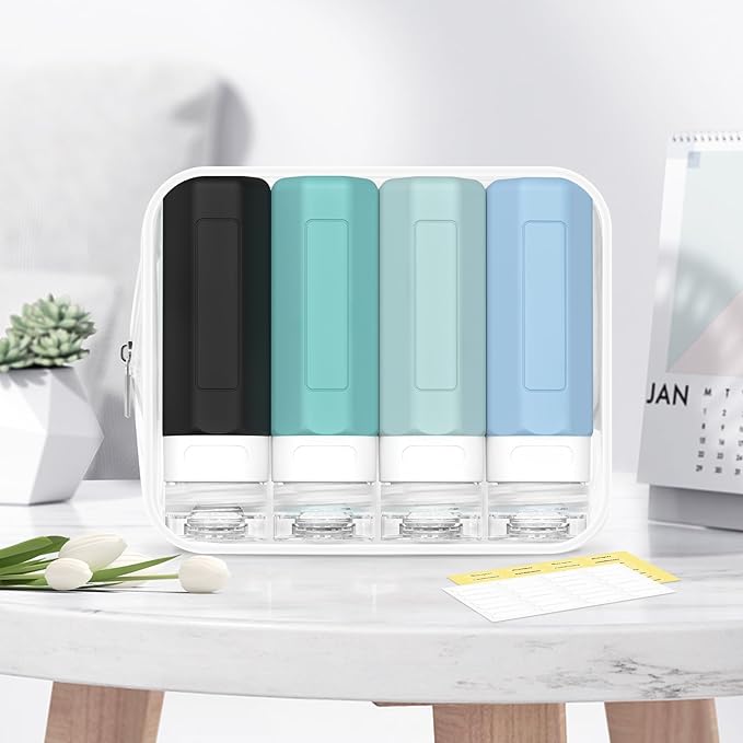 Redfly Travel Bottles for Toiletries, Tsa Approved 3oz Travel Size Containers, Leak Proof Travel Size Toiletries Bottles Silicone, BPA Free Refillable Shampoo Conditioners Essentials Kit, Gray