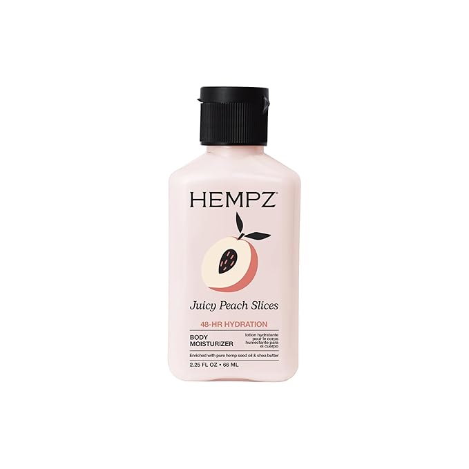 Hempz Mini Juicy Peach Lotion, Natural Hemp Seed Oil Ultra Hydrating Body Moisturizer with Shea Butter, Peach Extract, and Aloe Vera Extract, Travel Friendly, 2.25 fl.oz.