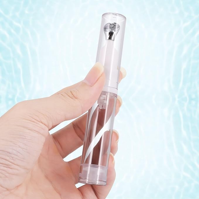 3Pcs 5/10/15ml Eye Gel Cream Container Flat Applicator Eye Cream Lip Gloss Airless Pump Travel Bottles with Metal Massage Tip Head