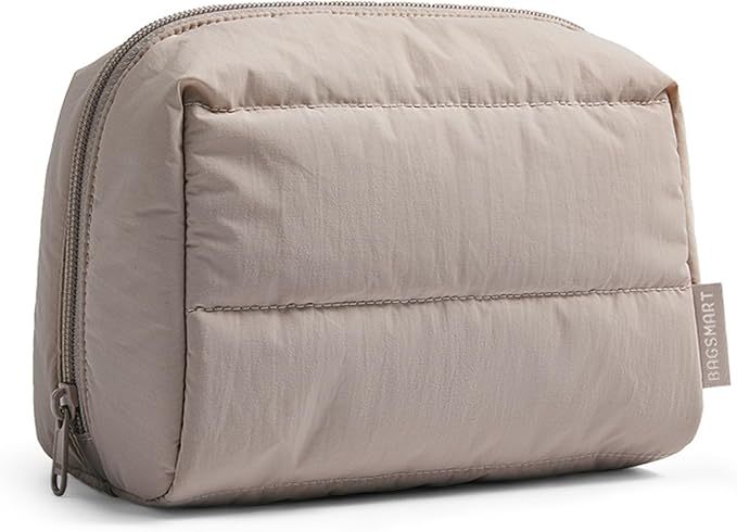 BAGSMART Puffy Makeup Bag, Wide Opening Cosmetic Organizer, Soft Water-Resistant Travel Toiletry Pouch for Women for Purse, Compact & Spacious