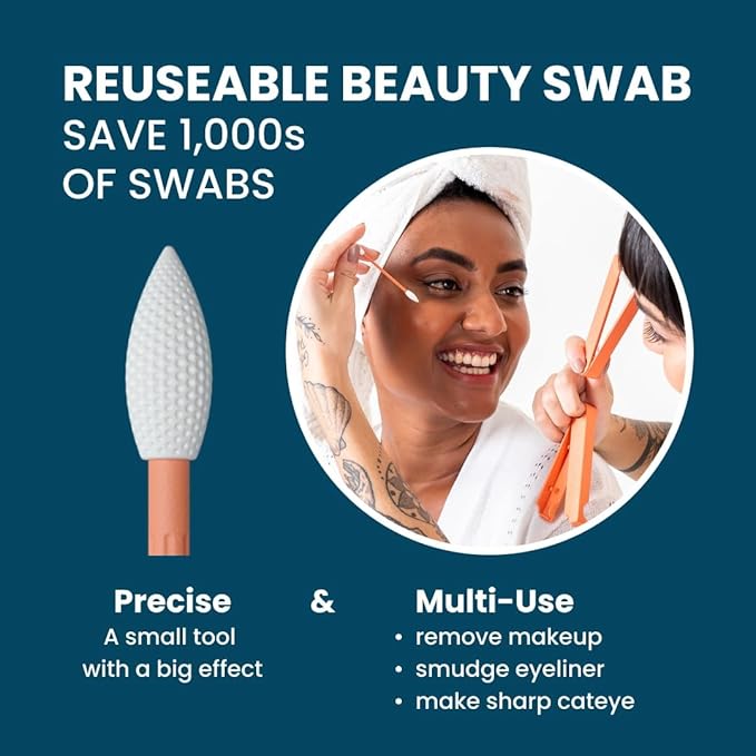LastSwab Reusable Q-Tips for Makeup - Precision Silicone Cotton Swabs for Eyeliner, Mascara & Touch-Ups - Eco-Friendly Washable Q Tip Alternative - Zero Waste, Travel Case - Black