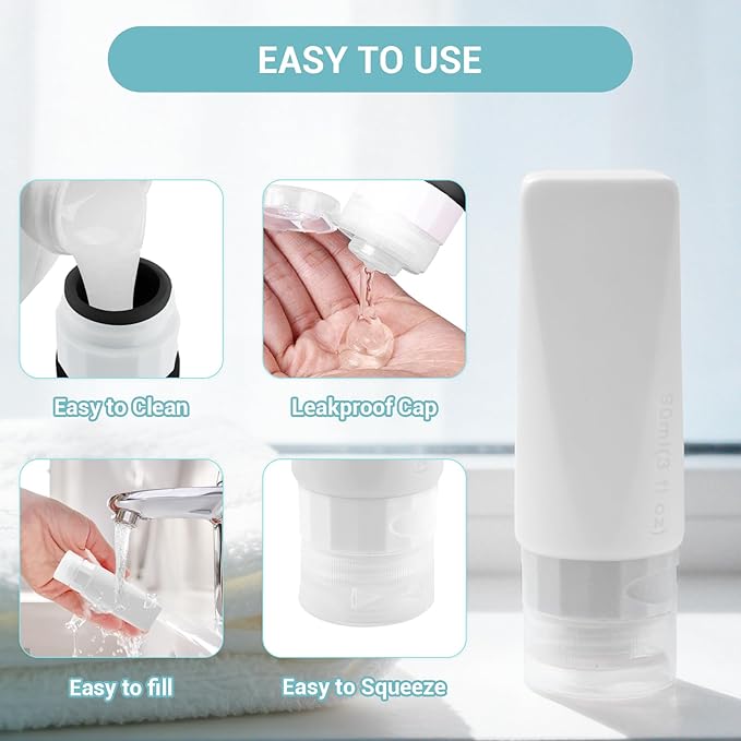 Amphism Travel Bottles Leak Proof,3 oz TSA Approved Silicone Squeezable, Refillable Containers Set for Toiletries Shampoo Conditioner Lotion (travel bottles black)
