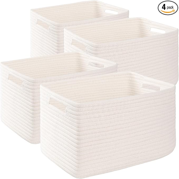 SIXDOVE 4 Pack Storage Baskets for Organizing, Woven Baskets for Shelves - Perfect for Toys, Books, Towels, and Clothes, Durable Gift Basket Bins Toy Storage, 15.7''Lx11.8''Wx7.8''H, White