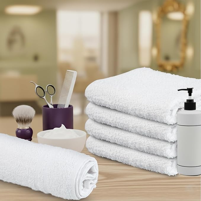 STF Linen Hand Towels (Pack of 24) White Economy Towels Salon Towels - 100% Cotton Spa Towel – 16 x 27 Inches Highly Absorbable, Facial, Gym, Hair, Face Towel Bulk