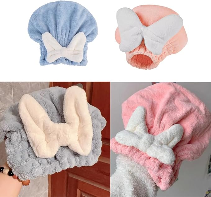 NentMent 2 Pack Hair Drying Caps Ultra Absorbent Hair Turban Microfiber Hair Towel Wrap Head Towels for Shower Curly Thick Long Hair Conditioner Hair Oil Serum Overnight Conditioning Treatment