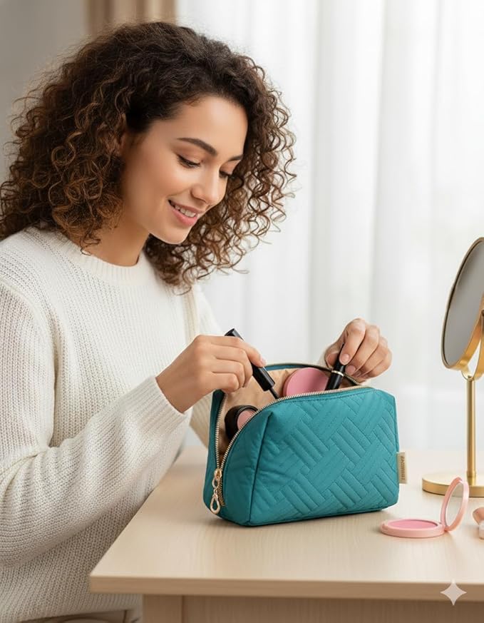 BAGSMART Small Makeup Bag, Travel Cosmetic Bag Make Up Pouch Small Travel Zipper Pouch,Water-resistant Toiletry Bag,Makeup Organizer Bag for Women, Blue