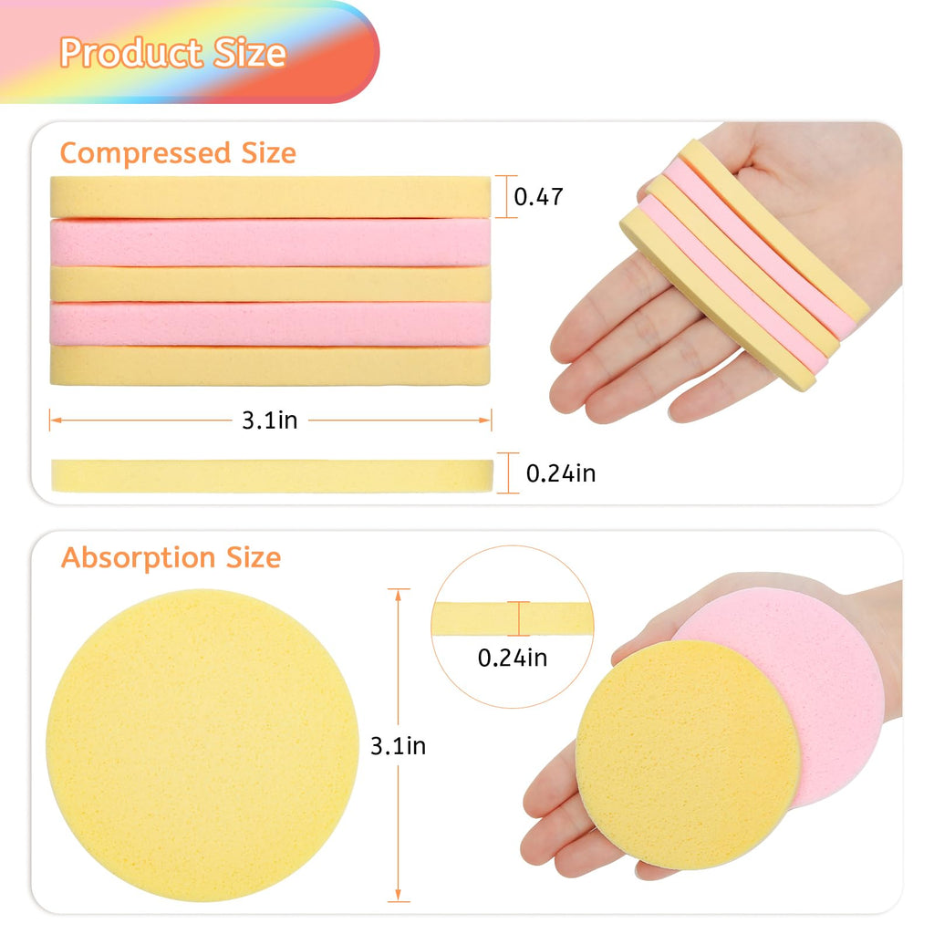 120 Pcs Facial Sponge Compressed, Luxiv Face Cleansing Sponge Estheticians Compressed Makeup Facial Sponge Round Wash Face Sponges for Women Compress Exfoliating Removal Sponge (Pink+Yellow)
