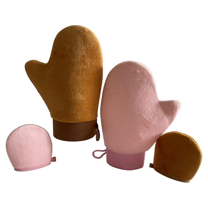 Body Lotion Applicator Gloves Set (2 Sizes: Large & Small) - 2 Color Options, High-Density Short Plush Material, Self-Tanning/Moisturizing Mitts for Even Coverage (Pink)