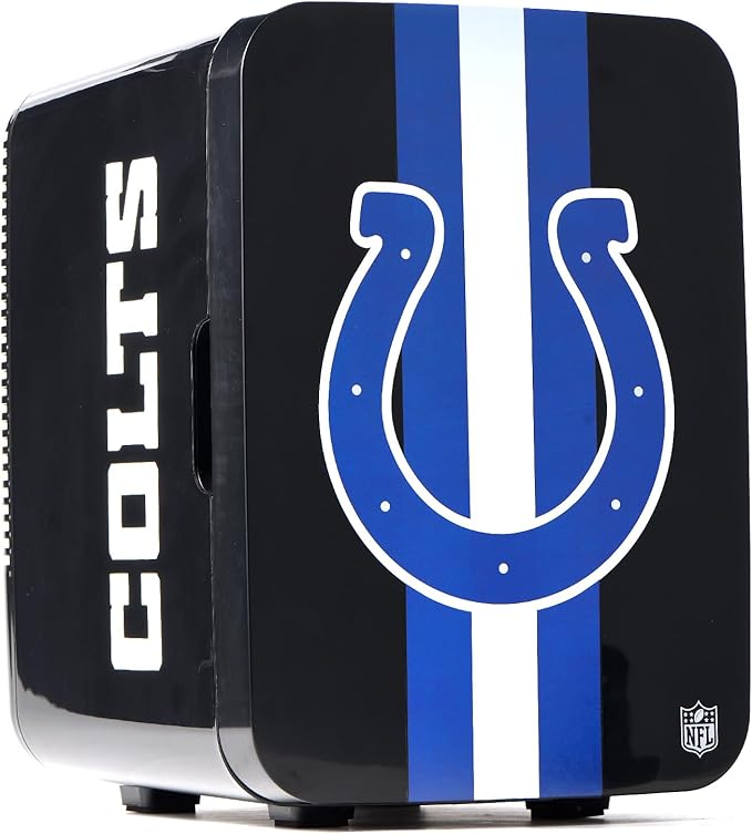 Ukonic NFL Indianapolis Colts 15-Can Mini Fridge 10L – AC/DC Powered, Official Team Colors & Logo, Portable Cooler for Tailgates, Home, Office, or Car