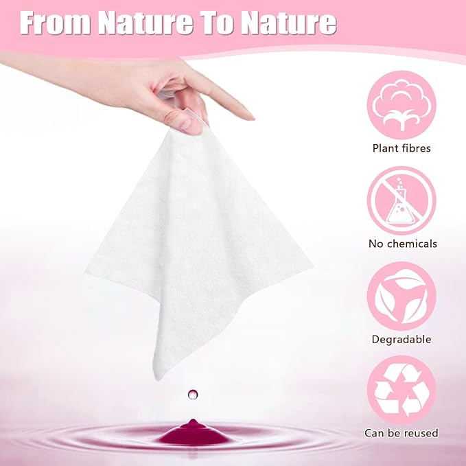 Fcaeon Disposable Face Towel 200 Pcs Compressed Towel Tablets With 2 Dispenser Bottles Gentle Washcloths for Sensitive Skin Facial Cleansing Makeup Removal Skincare Routine Travel Cloths (Pink)