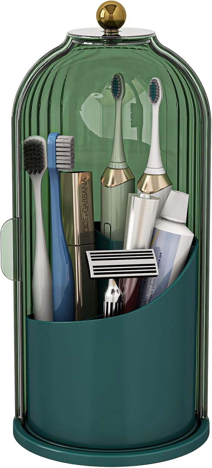 Zufudo Toothbrush and Toothpaste Holders with Cover, All Green