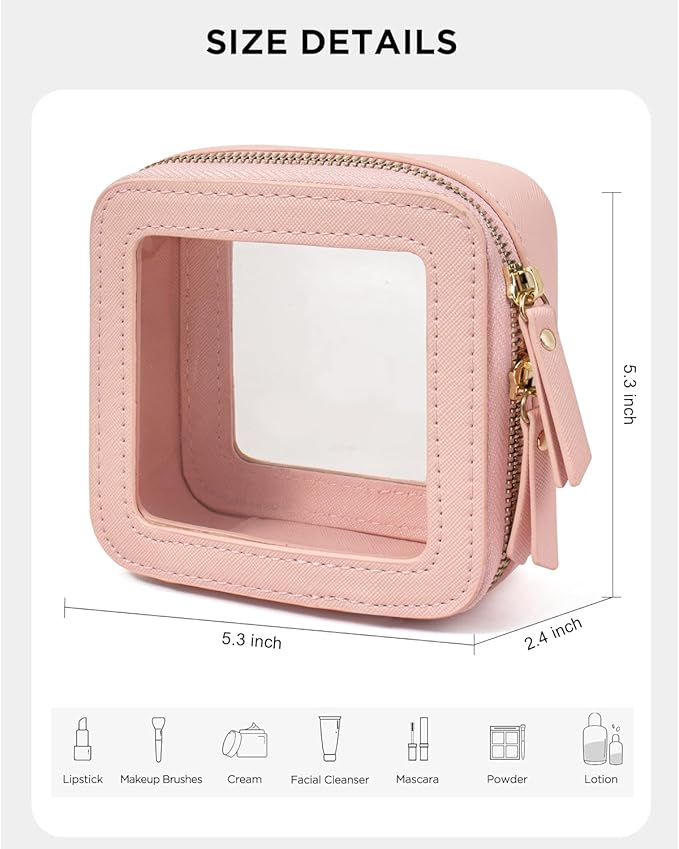 LETGO Sunscreen Makeup Bags for Beach, TSA Approved Toiletry Bag with Zipper,Mini Clear Comestic Bag Car Organizer Travel Size Toiletries Travel Essentials Pink Car Accessories For Women (Mini-Pink)
