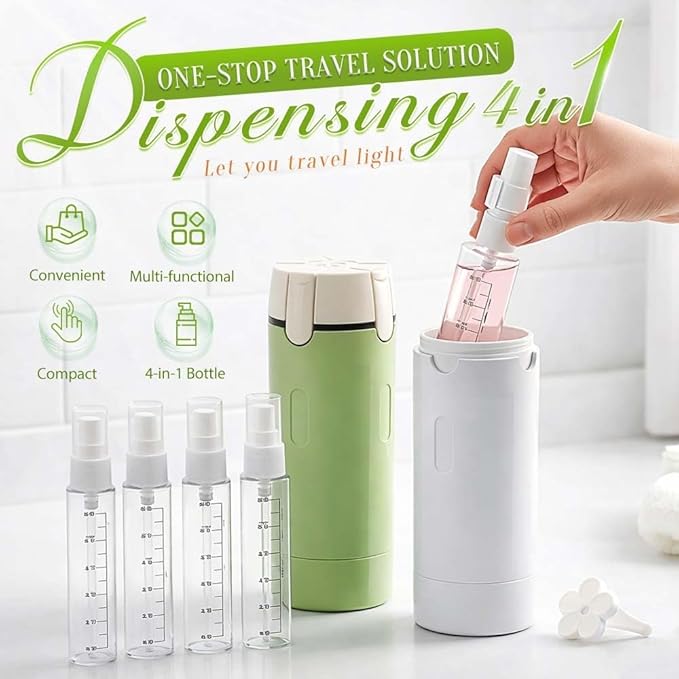 HISKI 4 in 1 Travel Bottles for Toiletries,Portable Travel Toiletries Bottle Set, Portable Containers for Shampoo Lotion Conditioner Cream Transparent with Scale and Label (White-2PC)