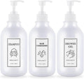 DEROANBOTT Shampoo and Conditioner Dispenser, Refillable Plastic Shampoo Pump Bottles with Waterproof Labels, Empty Body Wash Dispenser Set for Bathroom, Shower Soap Bottles (White)