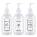 DEROANBOTT Shampoo and Conditioner Dispenser, Refillable Plastic Shampoo Pump Bottles with Waterproof Labels, Empty Body Wash Dispenser Set for Bathroom, Shower Soap Bottles (White)