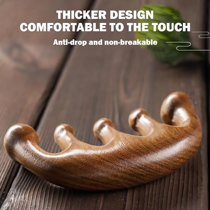 Cureder Wooden Scalp Massager - Handmade 100% Natural Green Sandalwood Wide Tooth Combs - Wood Massage Comb & Sandalwood Comb for Luxurious Hair Care
