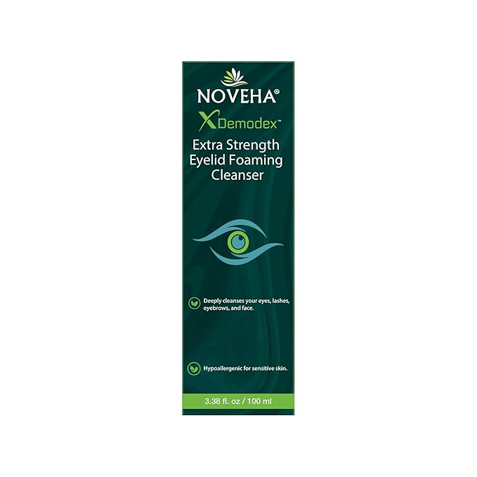 NOVEHA Extra Strength Tea Tree Eyelid & Face Foaming Cleanser – Daily Cleansing Foam with Tea Tree Oil, Coconut Oil, Vitamin E & Pro-Vitamin B5 – For Eyelids, Lashes & Face – 3.38 fl oz (100ml)