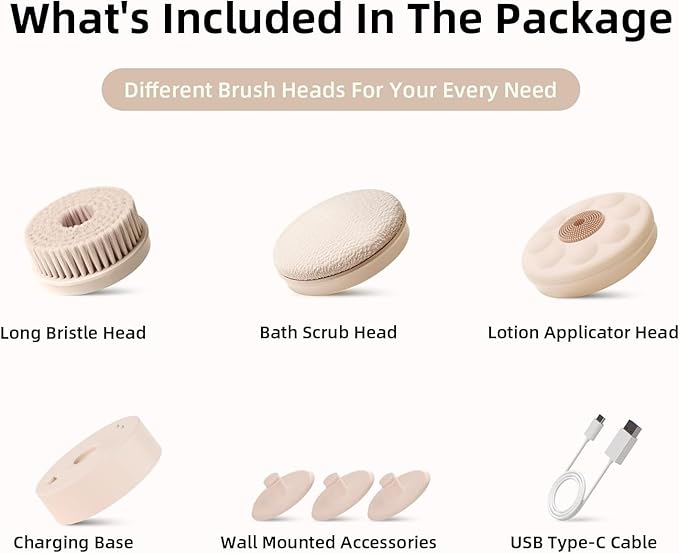Oh,XIYU. Electric Body Brush Back Scrubber for Shower, Waterproof Long Dual Handle Body Scrubber with 3 Heads, Bath Brush & 2 Speeds, for Cleansing, Exfoliating and Massaging Skin, Chrysanth Pink