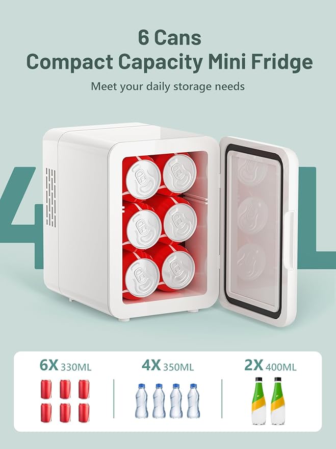 KEENSTAR 4L/6 Can Skincare Mini Fridge, Cooler & Warmer Mini Fridge for Bedroom, Cosmetics, Office, Dorm & Car, Portable Personal Refrigerator for Cosmetics, Skincare & Food (White)