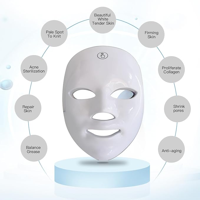 LED Face Mask Light Therapy, 7+1 Modes Portable Red Light Therapy for Face, Rechargeable, Blue & Red Light Mask, LED Facial Skin Care Mask At Home & Travel
