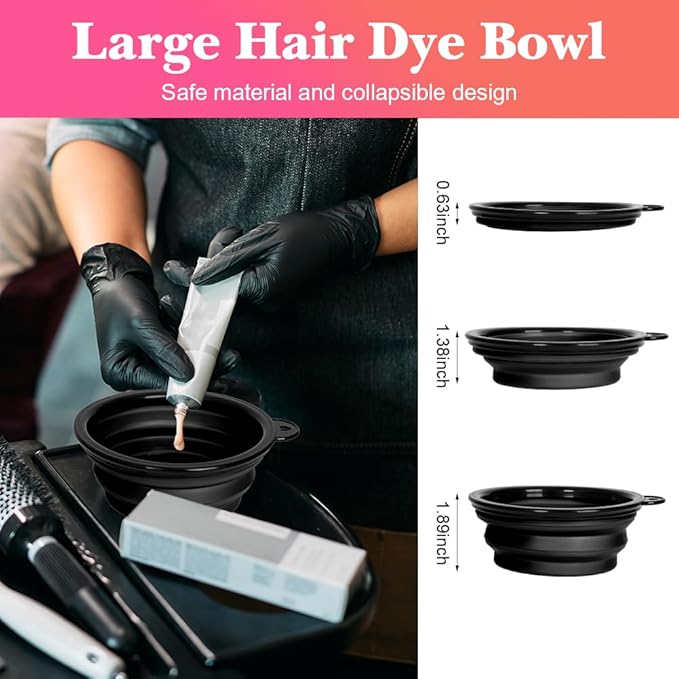 MOONMINI Hair Dye Color Brush and Bowl Set, Color Bowl Brushes Tool Mixing Bowl Kit Tint Comb for Hair Tint Dying Coloring Applicator (Gray&Black)