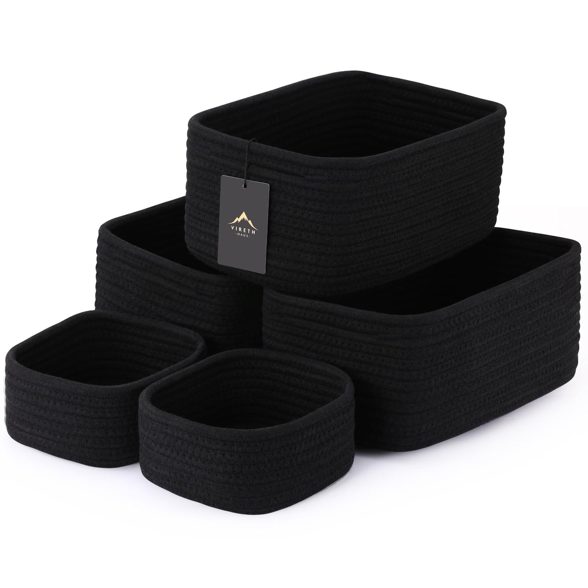 VIRETH HAUS 5-Pack Small Woven Rope Storage Baskets, 2 Sizes Organizer Bins