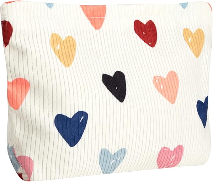 Ksriylm Cute Heart Makeup Pouch for Women Small Make Up Bag for Purse Zipper Initial Makeup Cosmetic Bags Pouches for Purse Aesthetic Travel Toiletry Bags, Colorful Hearts