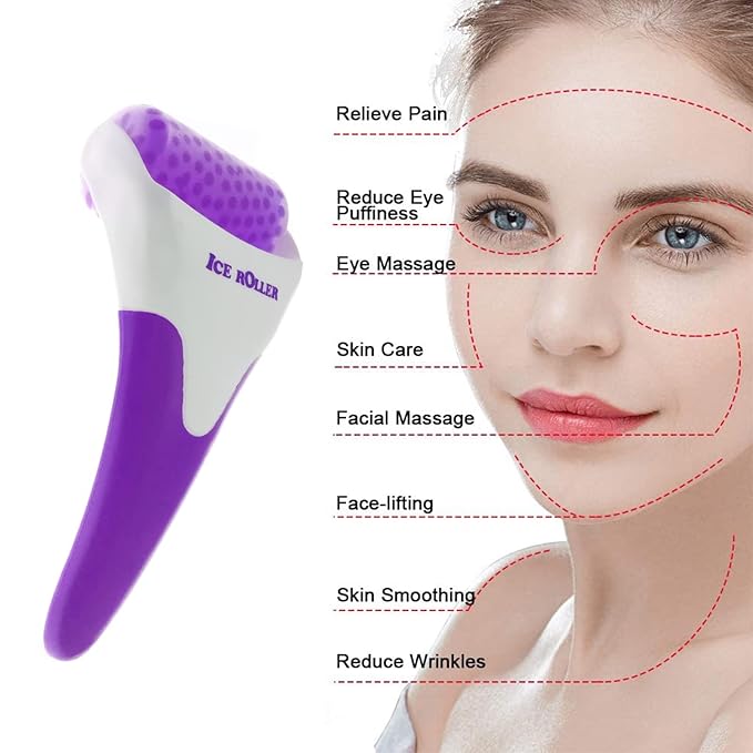 Smato Ice Roller for Face,Cold Facial Massager for Eye Puffiness,Skin Care Tools for Migraine Relief and Blood Circulation (Purple)