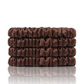 100% Mulberry Silk Scrunchies, 4 PCS, 22 Momme, Brown - Protecting Hair from Damage, for Hair Sleep, Silk Hair Ties Elastics