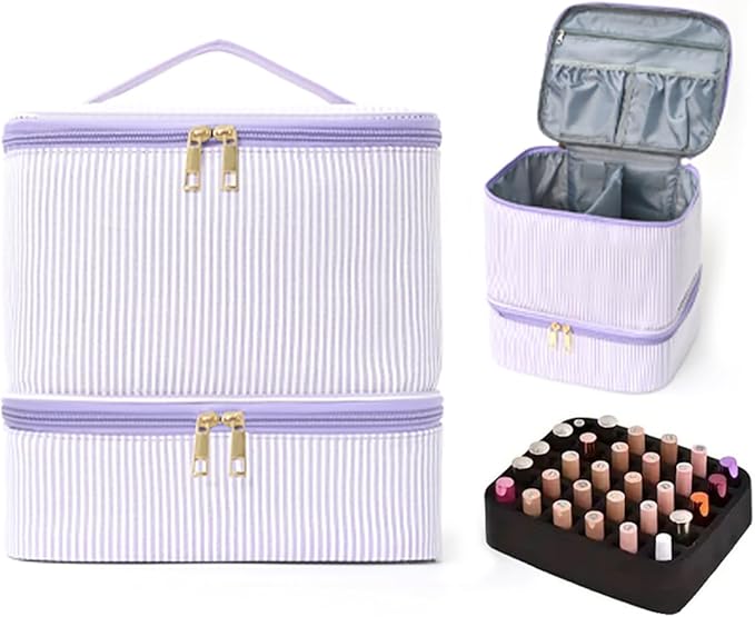 hibear Nail Supplies Organizer Nail Polish Storage Holds 30 BottlesNail Polish Storage Holds 30 Bottles Nail Kit Case Makeup Bag Vanity Case for Women (bow-3)