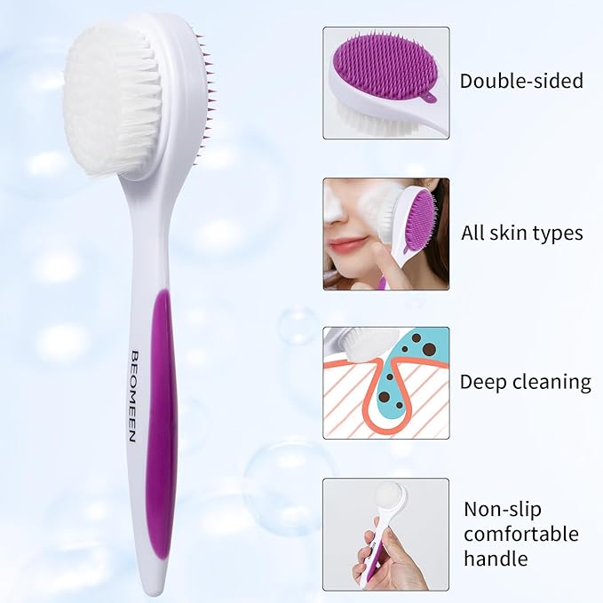 Silicone Face Scrubber Double Side, Handheld Facial Cleansing Brush 2 in 1 Face Cleanser Brush for Deep Cleansing and Exfoliating, Blackhead Makeup Removal 2 Pcs (Black, Purple)