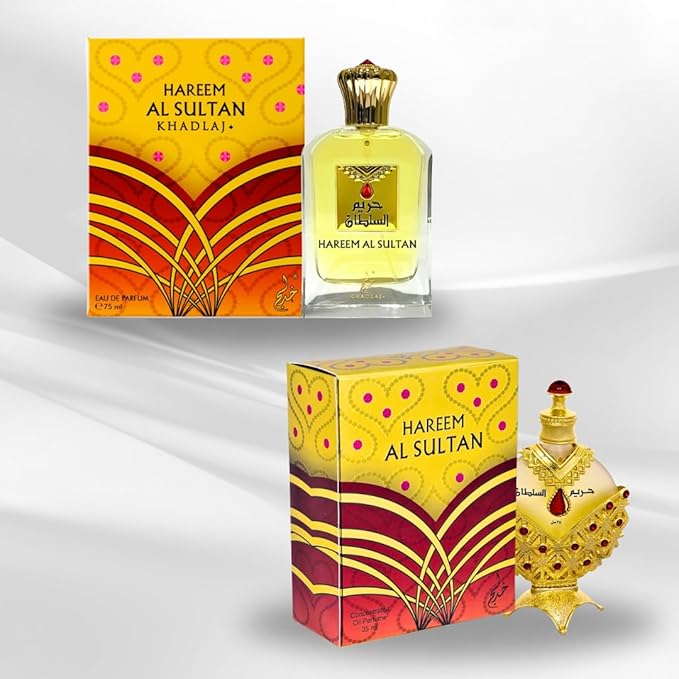 KHADLAJ PERFUMES Hareem Al Sultan Gold 2-Piece Gift Set for Unisex, (2.5 Oz Eau De Parfum Spray + 1.18 Oz concentrated perfume oil)