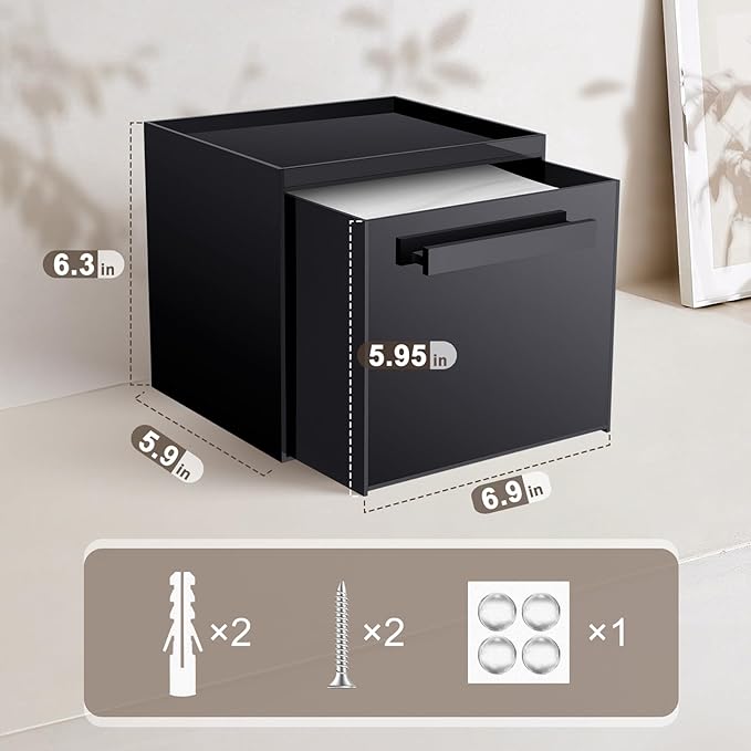 Disposable Face Towel Storage Box Compatible with Clean Skin Club Clean Towel XL Acrylic Cosmetic Organizer Container Box Facial Towels Holder with Drawer Wall-Mounted (Glossy Black)