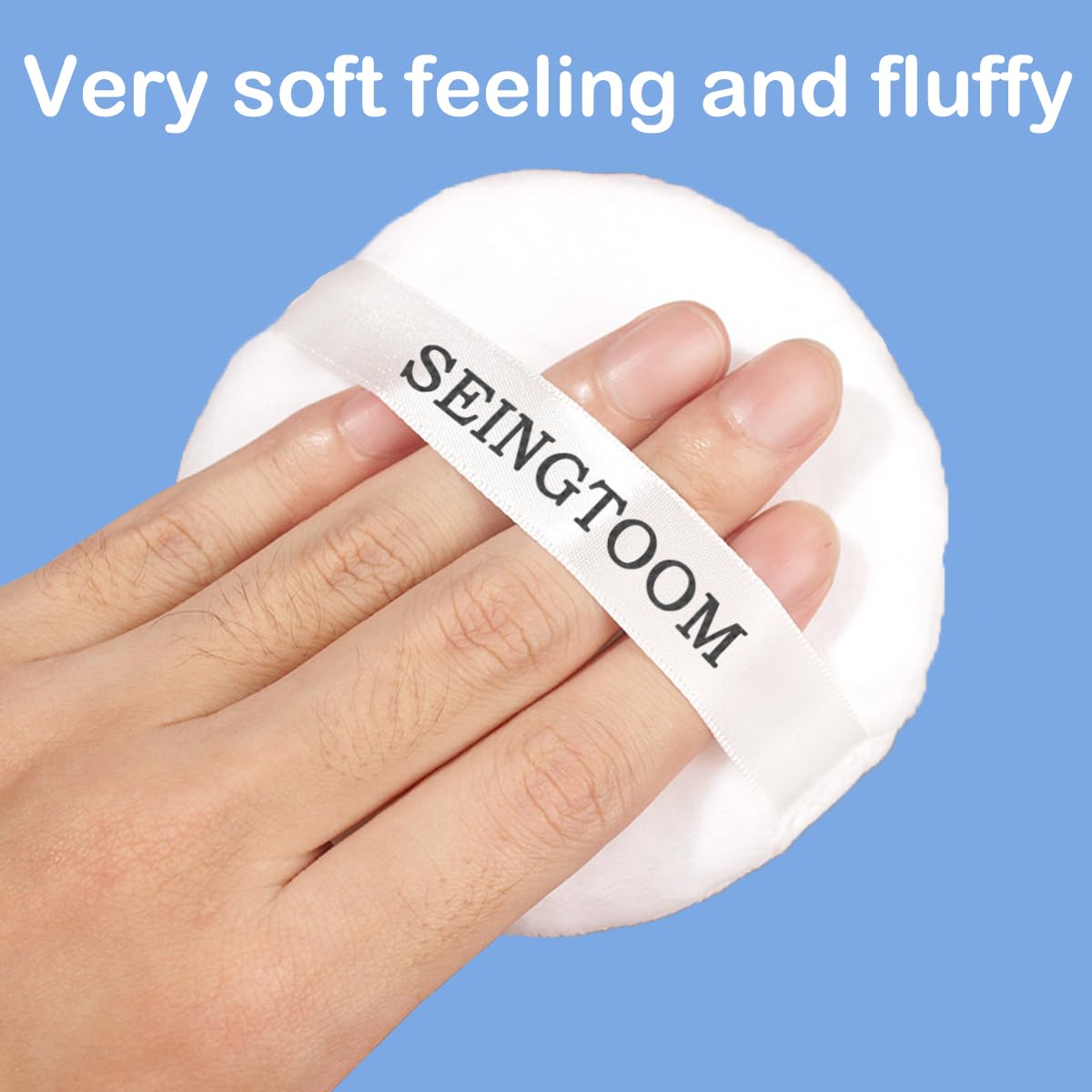 SEINGTOOM 3Pcs Large Powder Puff, 3.93 Inch Body Puff，Loose Soft Velour Body Powder Puff and Container White