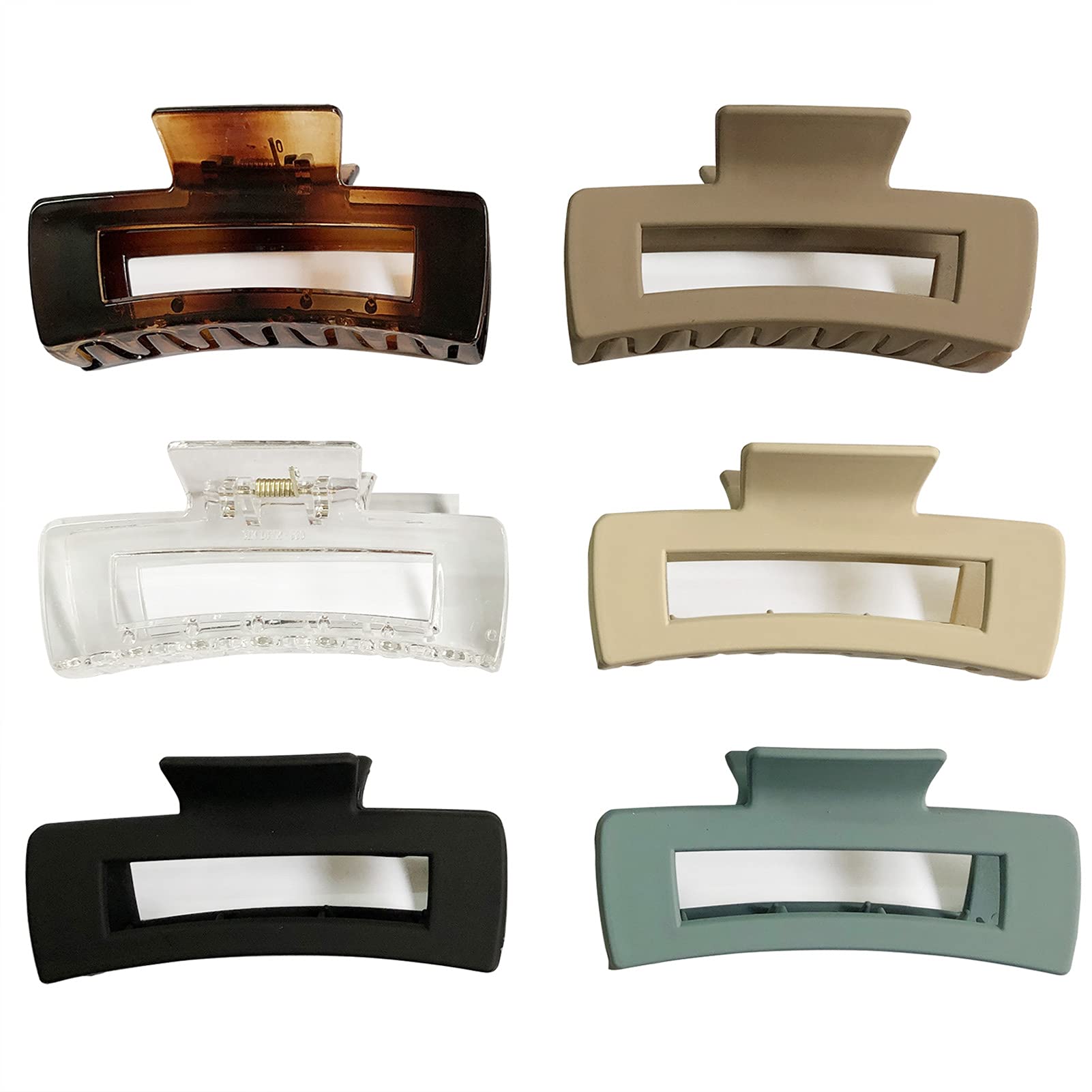 Nalodu Rectangle Hair Claw Clips Large 4 Inch Matte Square Clear No Slip Big Jaw Clip Multi-Colored for Thick Hair Women, 6 Pack