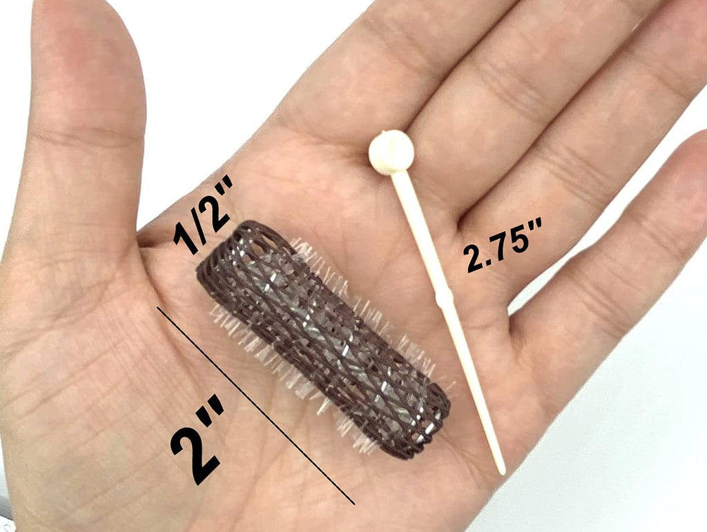 16 pc Vintage Style Hair Roller Mini Small Brush Rollers Mesh Curlers Bristles 2"x 1/2" Flexible Locking Pins Small Curls Short Hair