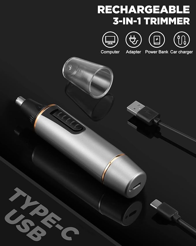 AREYZIN Nose Hair Trimmer for Men 2026 Professional Painless Rechargeable Nose Trimmer for Men and Women, Eyebrow Facial Hair Trimmer, Powerful Motor, IPX7 Waterproof, Dual Edge Blades
