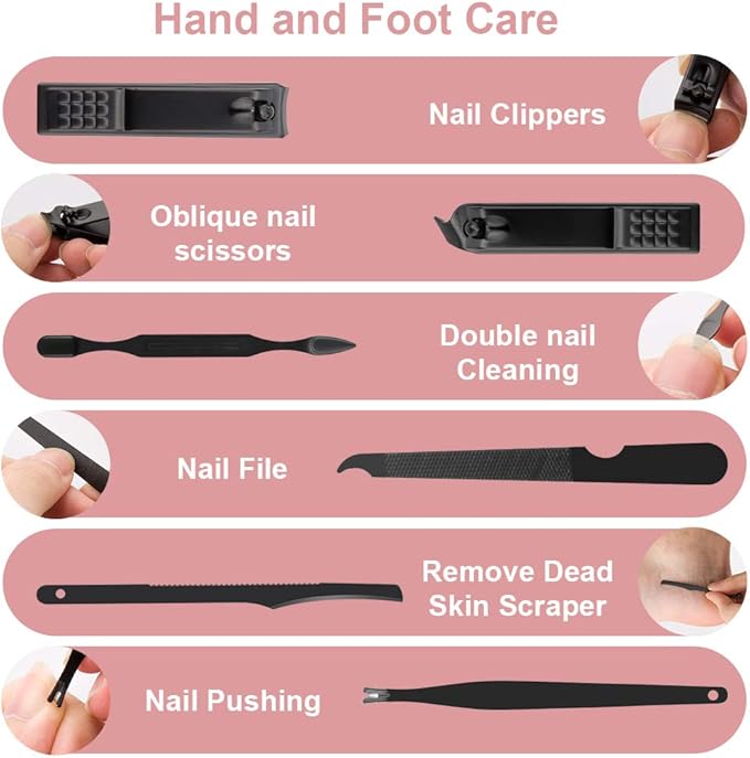 OKOM Professional Nail Clippers Set - 10 PCS Stainless Steel Nail Kit with Travel Case, Tweezers Manicure Set Gift for Men Women
