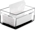 SANRUI Clear Acrylic Facial Tissue Box Cover Holder with 8mm Top Lid Rectangle Napkin Dispenser Organizer for Bathroom, Kitchen and Office Desk,Black&Clear