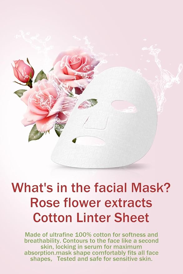 IREV Face Masks Skincare, Spa Sheet Mask, Facial Masks for Women Skin Care, Beauty Rose Sheet Masks, Bulk Face Mask Skin Care, Beauty Masks Gifts, Hydrating Face Masks, Facial Masks 10 Sheets