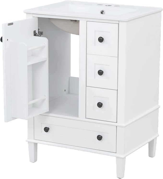 Bellemave 24" Bathroom Vanity with Sink Combo Set, Solid Wood Frame Bathroom Storage Cabinet with 3 Drawers, Soft Closing Cabinet Door with Organizer, White