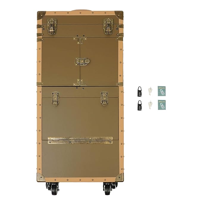 CNCEST Beauty Salon Luggage,Rolling Lockable Makeup Train Case Hairdressing Trolley Stylist Beauty Salon Cosmetic Luggage Travel Organizer Tool Box with Hair Dryer Holder (Gold)