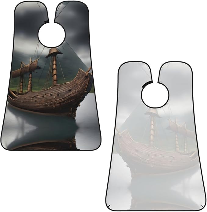 Viking Boat Print Beard Bib Apron For Men, Beard Hair Catcher For Men Shaving Trimming,Beard Cape Cloth