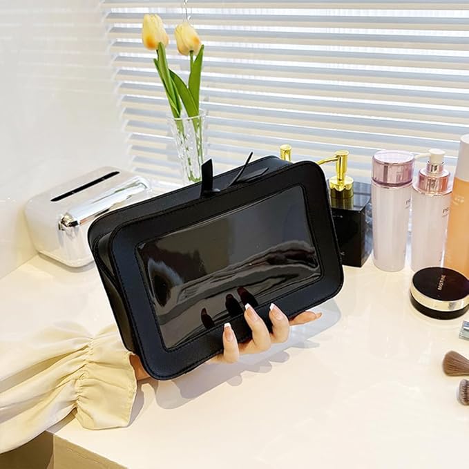 Clear Makeup Bag Organizer, TSA Approved Portable Travel Toiletry Bag Clear Cosmetic Bag Case Small Make Up Bag Mini Makeup Pouch for Purse Transparent Car Essentials for Women Men