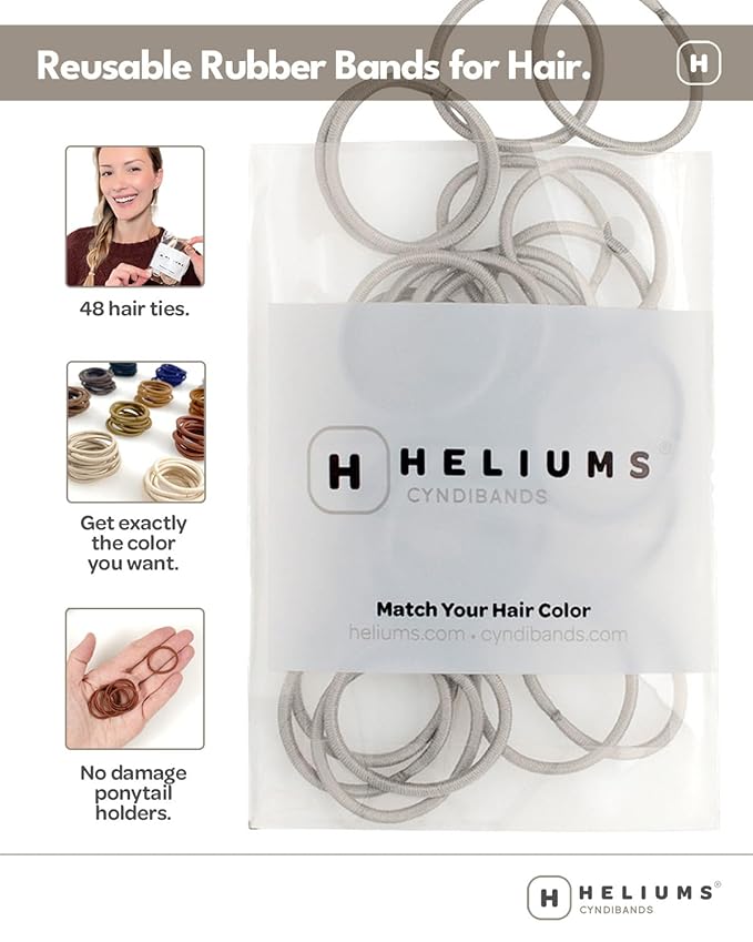 Heliums Small Hair Ties - Ginger - No Damage Mini 1 Inch Reusable 2mm Elastics for Thin Hair and Kids, Neutral Ponytail Holders - 48 Count